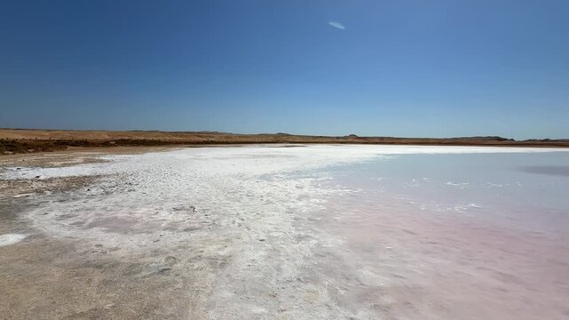 Panoramic View of the Saline Lake with White Salt Crust Shoreline in Ras Muhammad National Park Sinai Egypt
