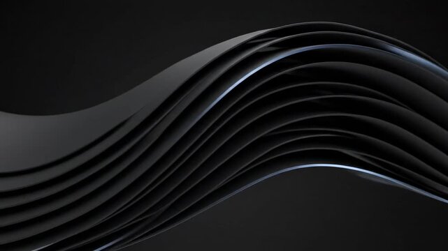 Video showcasing abstract flowing dark lines in seamless wave motion, minimalist texture for tech marketing, website headers and cinematic motion graphics.