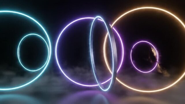 Video showcasing minimal luminous ring outlines isolated as animated circular frames, modern graphic asset for website banners, app launches and event announcements.