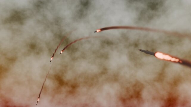 Multiple missiles launch in the sky attack for war declaration fight battle