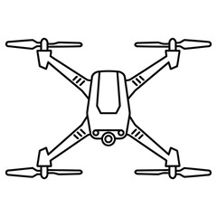 Naklejka premium A black and white line drawing of a drone with four arms and propellers