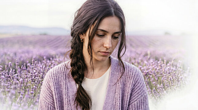Young woman in a lavender field portrait