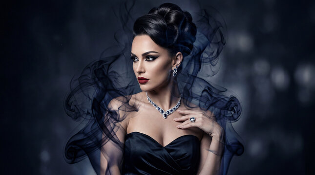 Beautiful Woman with Jewelry in Elegant Studio Portrait