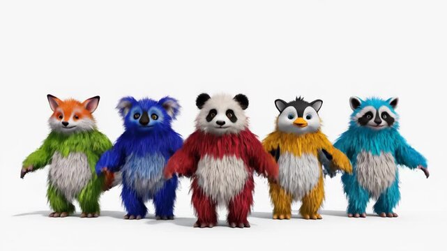 Colorful Cartoon Animals Standing Together.