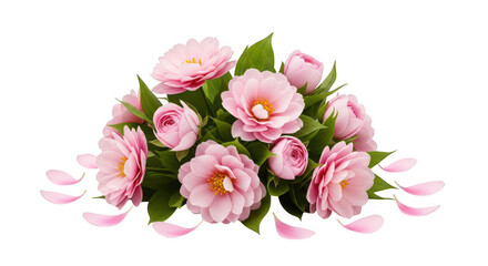 Obraz premium A bouquet of pink flowers with green leaves