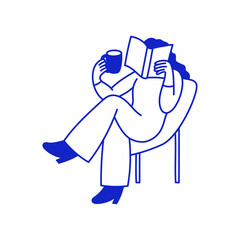 Plakat Vector logo design template and graphic element, doodle, sketchy character and mascot, girl reading book club, mental health therapy and self care concept