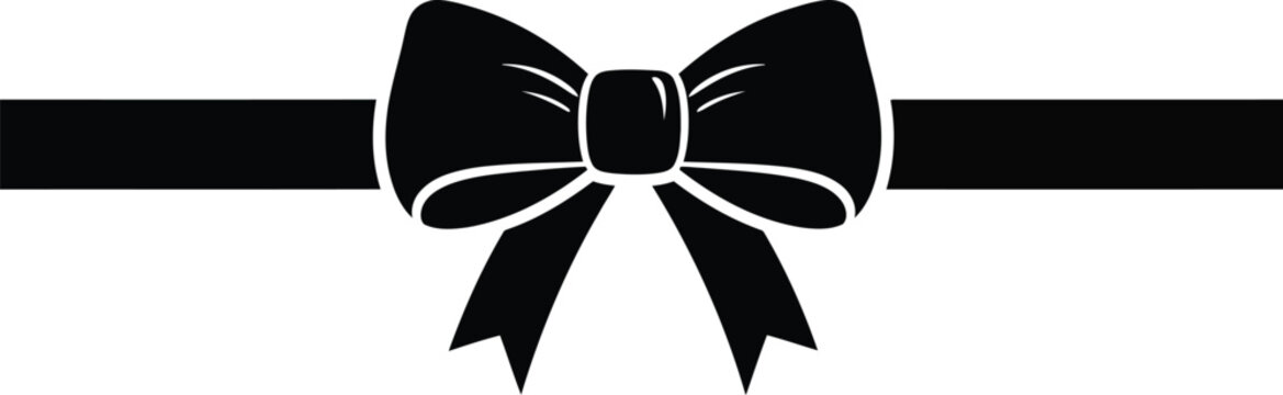 Black bow on ribbon for decoration and gift wrapping vector illustration