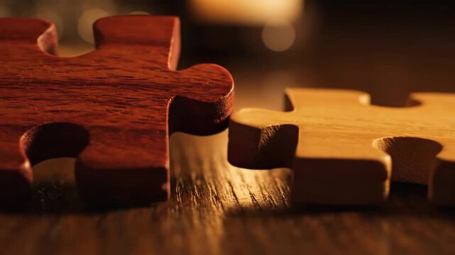 Wooden puzzle pieces connecting together concept