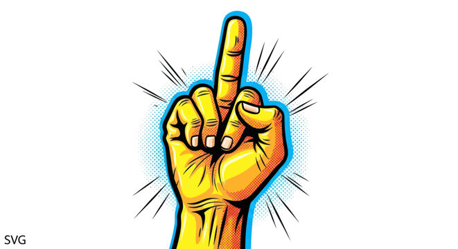 Aggressive Hand Gesture: Middle Finger Up, Pop Art Style