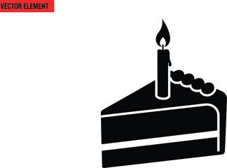 Fototapeta premium Black silhouette of a cake with a lit candle on vector illustration