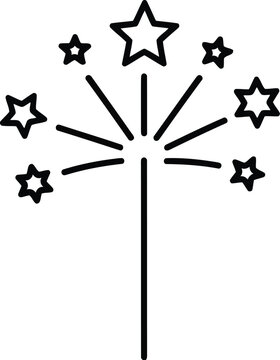 A simple black line drawing of a firework explosion with stars vector illustration