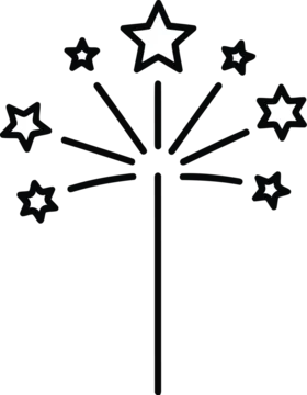 A simple black line drawing of a firework explosion with stars vector illustration