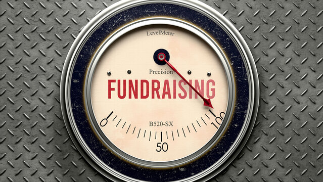 Fundraising that is hitting a full scale, showing a very high level of fundraising, overload of it, too much of it. Maximum value, off the charts.  ,3d illustration