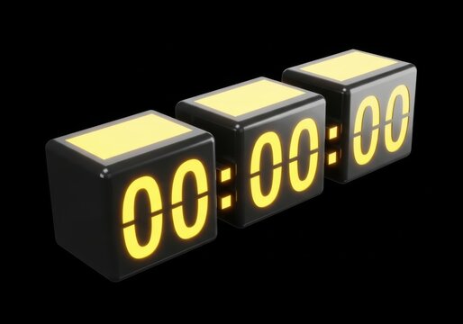 Digital timer displaying 00:00:00 with bright yellow numbers isolated on white background