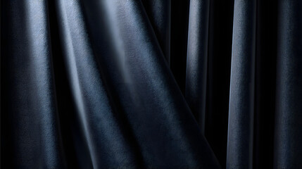 Obraz premium Blackout curtain fabric layered close up navy blue texture soft drape elegant lightproof folds