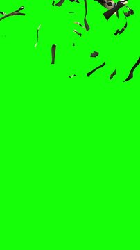 Glittering Metallic Pieces Descending Over Green Backdrop - 3d 4k Vertical Animation (2160 x 3840px)