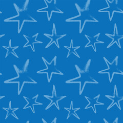 Obraz premium Template cosmetic label design with seamless stars pattern — vector hand drawn spray effect. Star background for childish banner, dreamlike design, childlike wrapping and branding