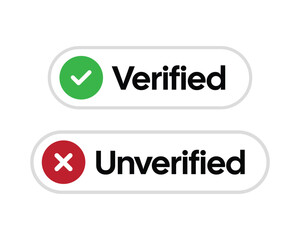 Fototapeta premium Verified and Unverified Status Icons – Green Check Mark and Red Cross Indicators for Authentication, Account Verification, Security Status and User Interface Design