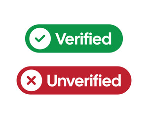 Fototapeta premium Verified and Unverified Status Buttons – Green Check Mark and Red Cross Indicators for Authentication, Account Verification, Approval Status and UI Design