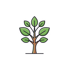Obraz premium Stylized illustration of a young tree with multiple green leaves, symbolizing growth and new beginnings