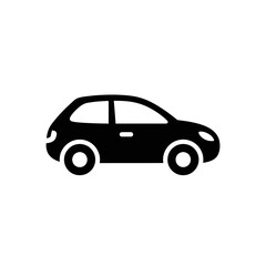 Solid Black Icon of a Compact Car - Simple Vector Symbol for Transportation and Auto Services