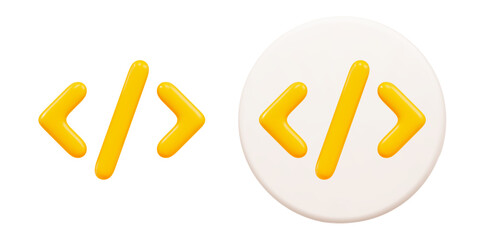 3d yellow code icon. Symbols of software and web development. Stock vector illustration on isolated background. © Игорь Жуков