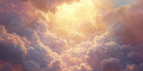 Beautiful fluffy white clouds drift across a blue summer sky over a dark city atmosphere during a beautiful day of nature and wind © Asad Shehbaz