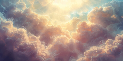 A soft white cloud heart floats gracefully in the bright blue sky amidst a dramatic summer sunlit cloudscape of nature and light © Asad Shehbaz