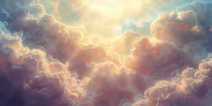 A soft white cloud heart floats gracefully in the bright blue sky amidst a dramatic summer sunlit cloudscape of nature and light