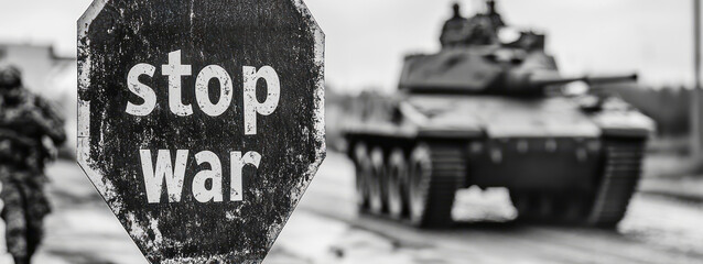 Obraz premium a stop war sign with the text stop war