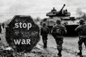 Obraz premium a stop war sign with the text stop war
