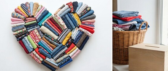 Fototapeta premium An artistic arrangement of clothes, heart-shaped with other folded garments