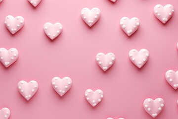 Obraz premium Pink heart shapes with white polka dots creating a sweet texture and pattern