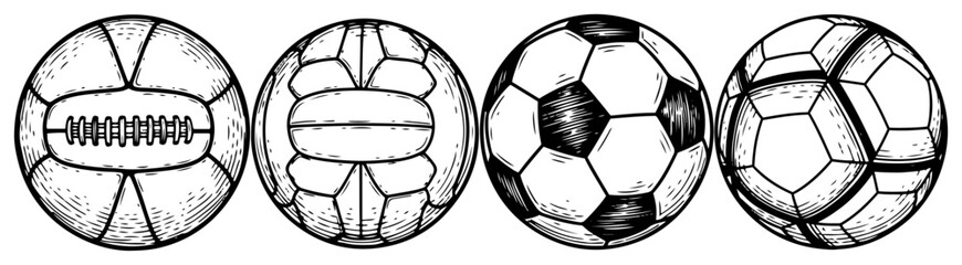 Set of different soccer balls showing the evolution of sports equipment design © Amelia