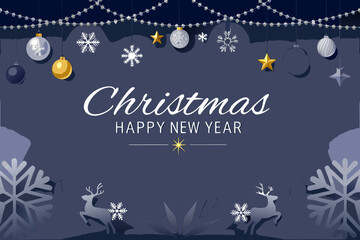 Festive christmas illustration with ornaments reindeer and holiday greetings