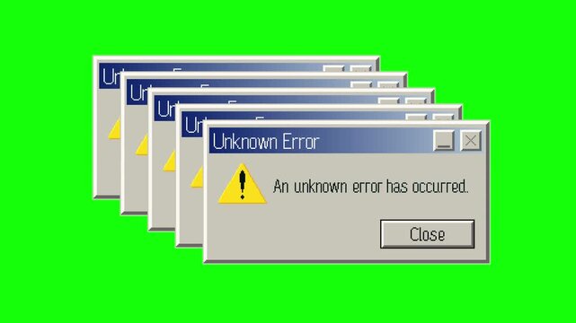 Retro System Error Windows Stack Animation on Green Background