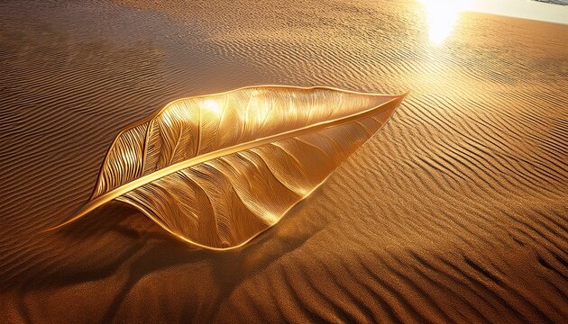 Golden Leaf Abstrack Texture Background Shimmer On Sand Surface Gentle Sunlight Glow Dreamy Holiday Vibe