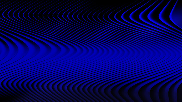 Wavy blue and black abstract background with dynamic lines waves