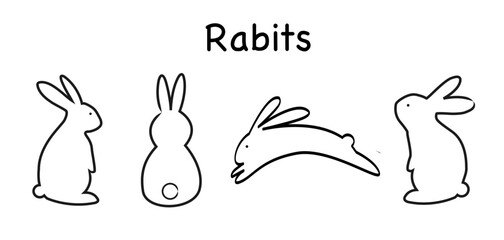 ウサギのシルエットイラスト　シンプルな手描き動物ベクターイラスト　うさぎ 　イースター素材