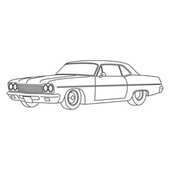 Fototapeta premium Black and white line of a vintage American muscle car line vintage car vehicle automobile
