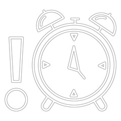 Fototapeta premium Black and white line of an alarm clock with exclamation mark and circle line black and white symbol