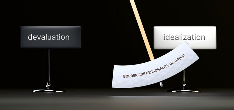 Borderline personality disorder cycles between devaluation and idealization. Visualizing a repeated pattern of Borderline personality disorder that swings between extremities: devalua ,3d illustration