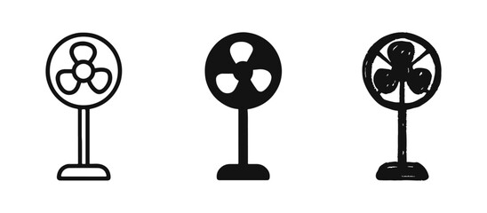 Obraz premium Stand fan or desk fan icon set for cooling, ventilation, summer, and home appliance themes.