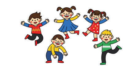 Naklejka premium Children Jumping and Playing Together in a Happy Scene Illustration