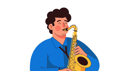 Fototapeta premium Man Playing Saxophone with Passionate Expression in a Studio Setting from a Close-up Viewpoint