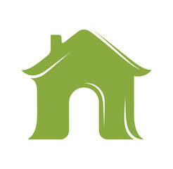 Fototapeta premium Green house symbol with chimney and roof