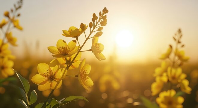 Vibrant yellow blossoms reaching toward bright afternoon sunshine, symbolizing deep optimism and a truly cheerful natural disposition, warm, daylight, absolute
