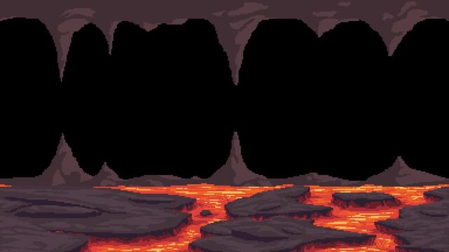 Pixel art lava cave animation loop