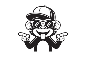 Fototapeta premium Cool Monkey Cartoon with Sunglasses and Cap illustration vector