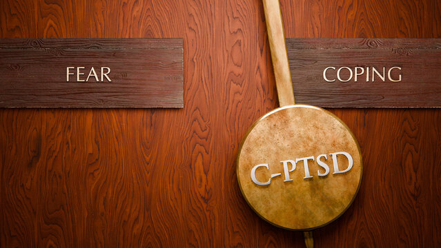 C-ptsd swings between fear and coping. Visualizing a repeated pattern of C-ptsd that cycles between extremities: fear and coping. Repeating transition from fear to coping. ,3d illustration